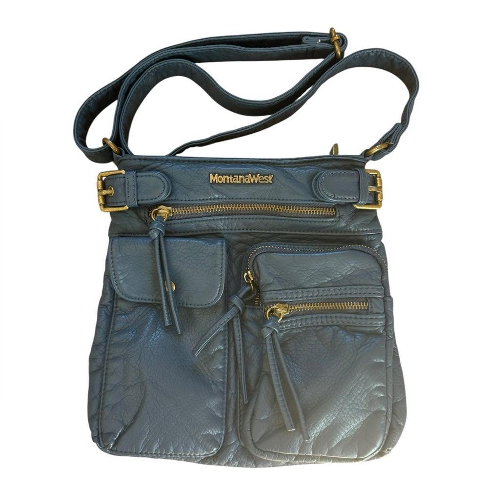 Montana West Crossbody Bag for Women Soft Washed Faux Leather Multi Pocket Blue